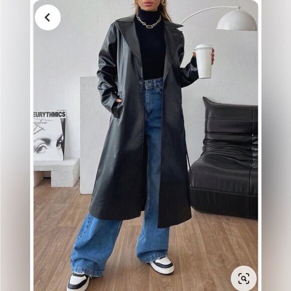 BEAUTIFUL WOMEN’S LONG BLACK LEATHER MARC NEW YORK ANDREW MARC COAT/TRENCH SMALL - Picture 1 of 8